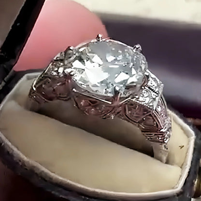 4.66Ctw cushion-cut vintage openwork sapphire engagement ring-JEWELBUYS