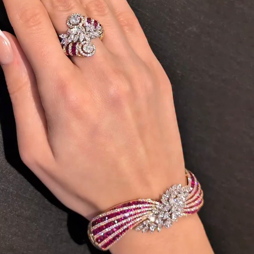 Elegant ruby side ring and bracelet-JEWELBUYS