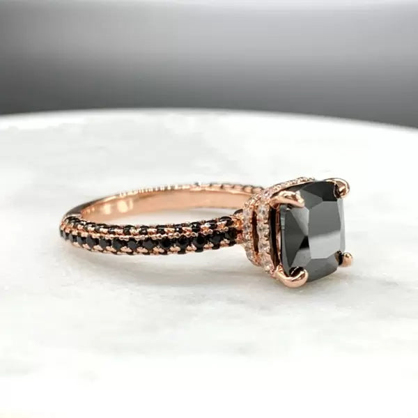 Personalized 3ct Cushion Cut Black Sapphire Engagement Ring-JEWELBUYS