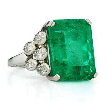 Vintage 15ct Emerald Cut Emerald Women's Engagement Ring-JEWELBUYS