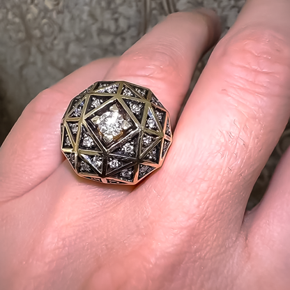 Unique 1 ctw Round Cut White Gemstone Honeycomb Engagement Ring -JEWELBUYS