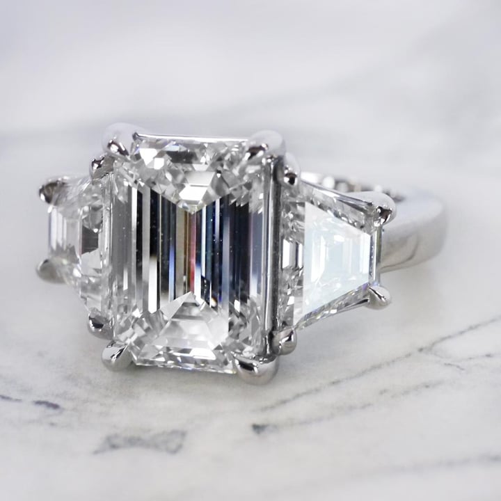 4.5ct Emerald Cut White Sapphire Stepped Three Stone Engagement Ring-JEWELBUYS