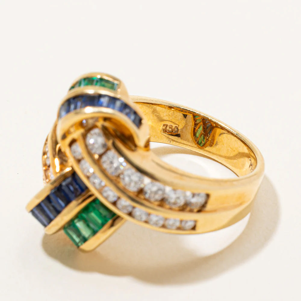 2.25Ctw Emerald and Round-Cut Multicolor Sapphire Ring-JEWELBUYS