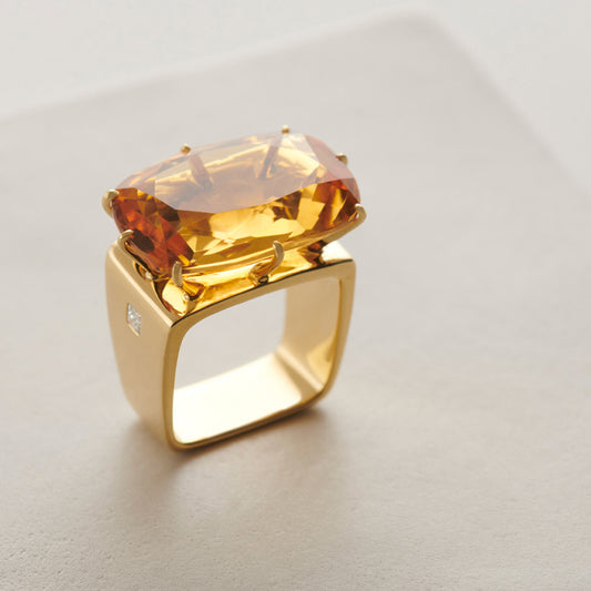 13Ct cushion-cut yellow sapphire ring-JEWELBUYS
