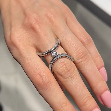 Round Cut Arch Solitaire White Sapphire Ring - JEWELBUYS