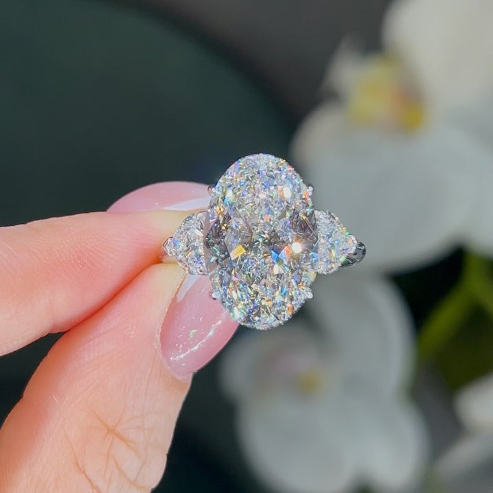 8.85Ctw Oval Heart-Shaped Three Sapphire Engagement Ring-JEWELBUYS