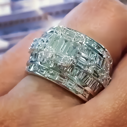 Unique 5 ctw Multi-Cut White Gemstone Patchwork Engagement Ring for Men and Women -JEWELBUYS