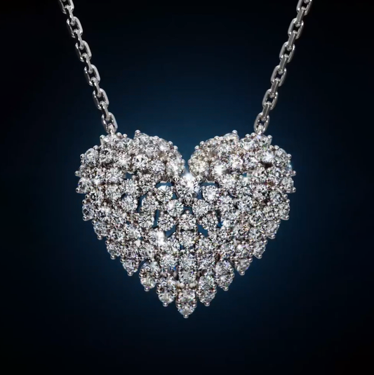 2 ctw Round Cut White Sapphire Full Heart Necklace -JEWELBUYS