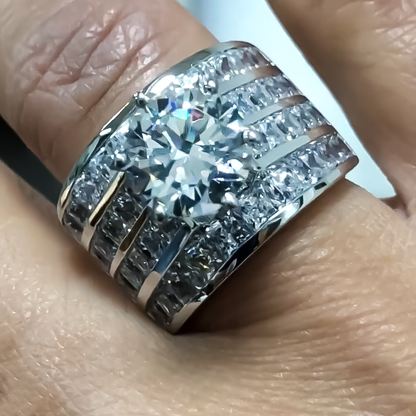 Gorgeous 6 ctw Round Cut White Stone Engagement Ring for Men and Women -JEWELBUYS