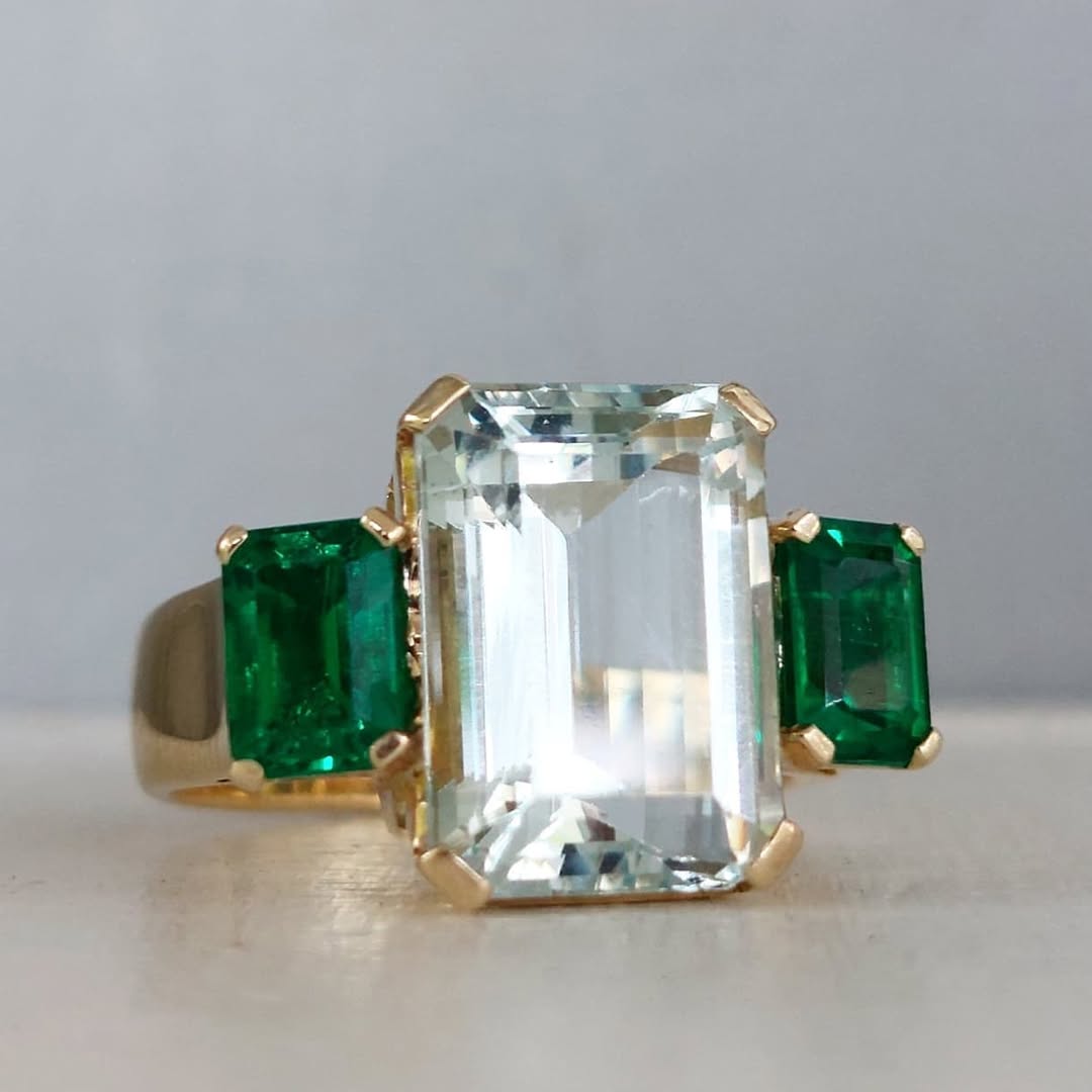 8.0Ctw Emerald-cut Three-stone Vintage Sapphire Ring-JEWELBUYS