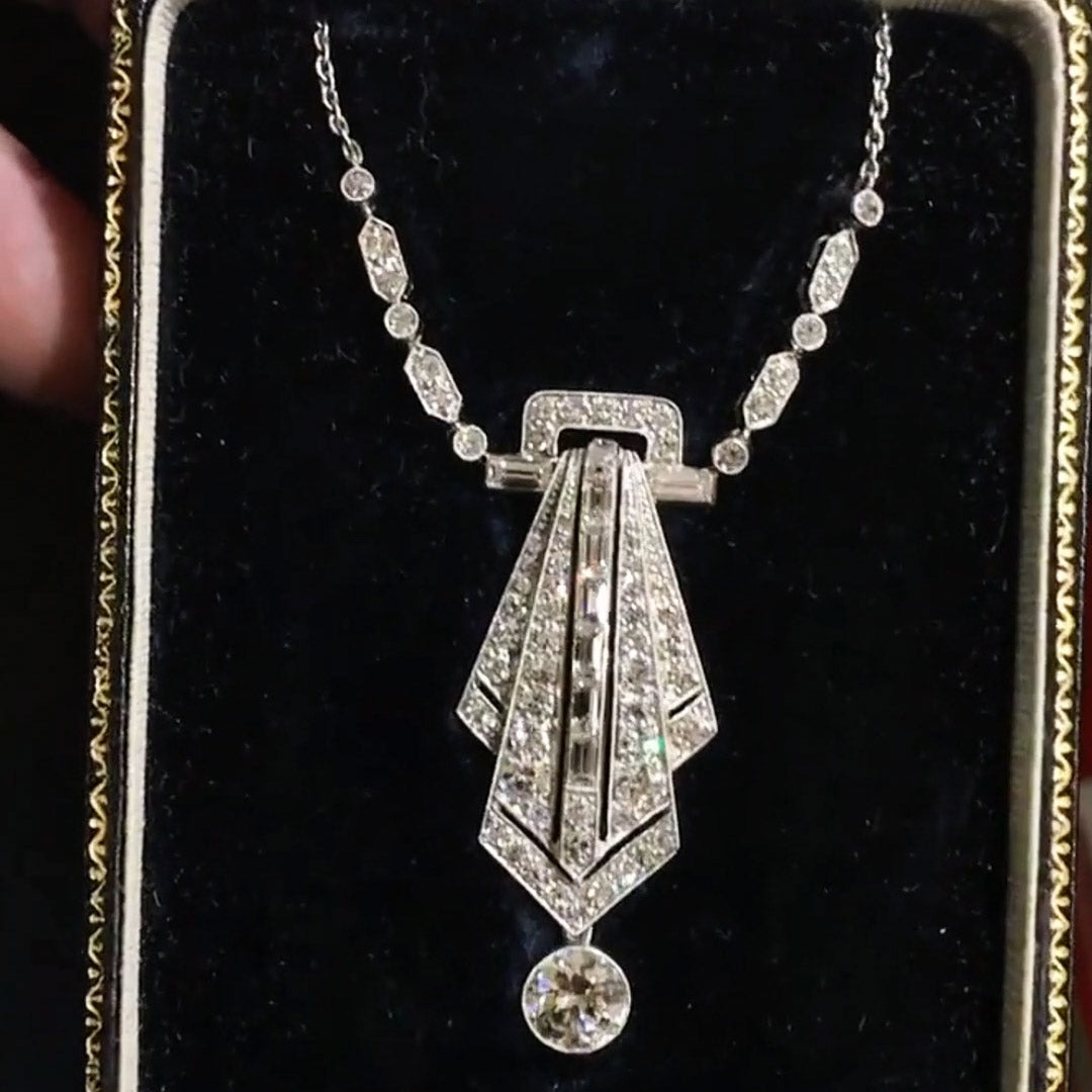 3.0Ctw Rectangular and Round Sapphire Exquisite Vintage Style Pendant Necklace-JEWELBUYS