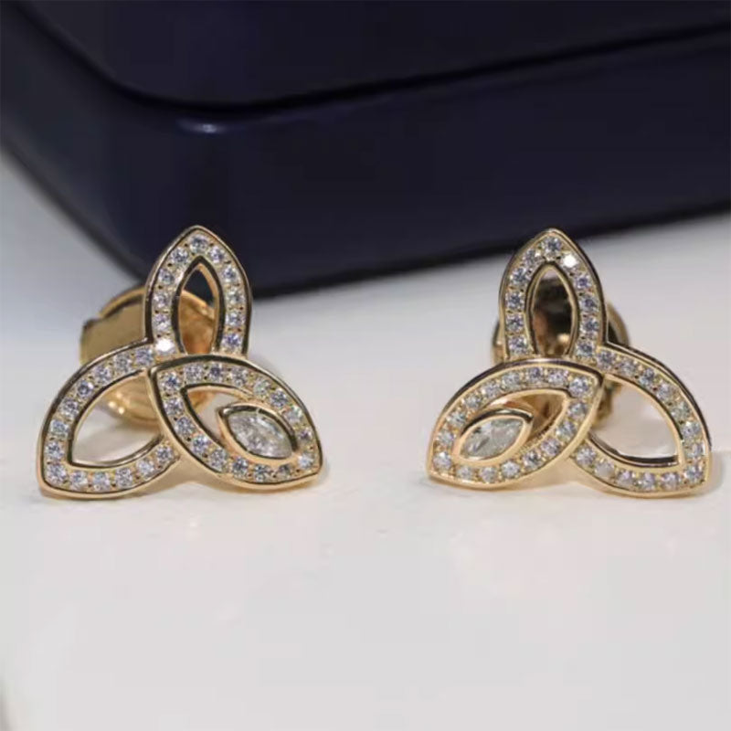 0.5ct Cloverleaf Sterling Silver Stud Marquise Cut Earrings - JEWELBUYS