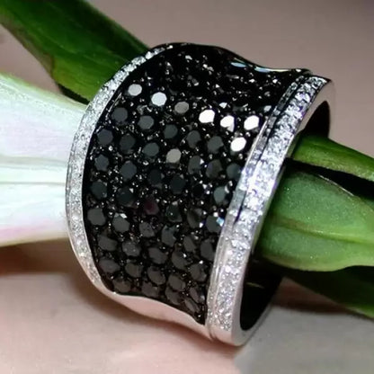 2.1ctw Round Cut Black & White Sapphire Pave Set Ring-JEWELBUYS