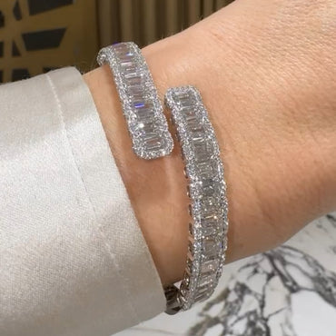 7ctw Baguette Cut White Sapphire Bypass Bangle - JEWELBUYS