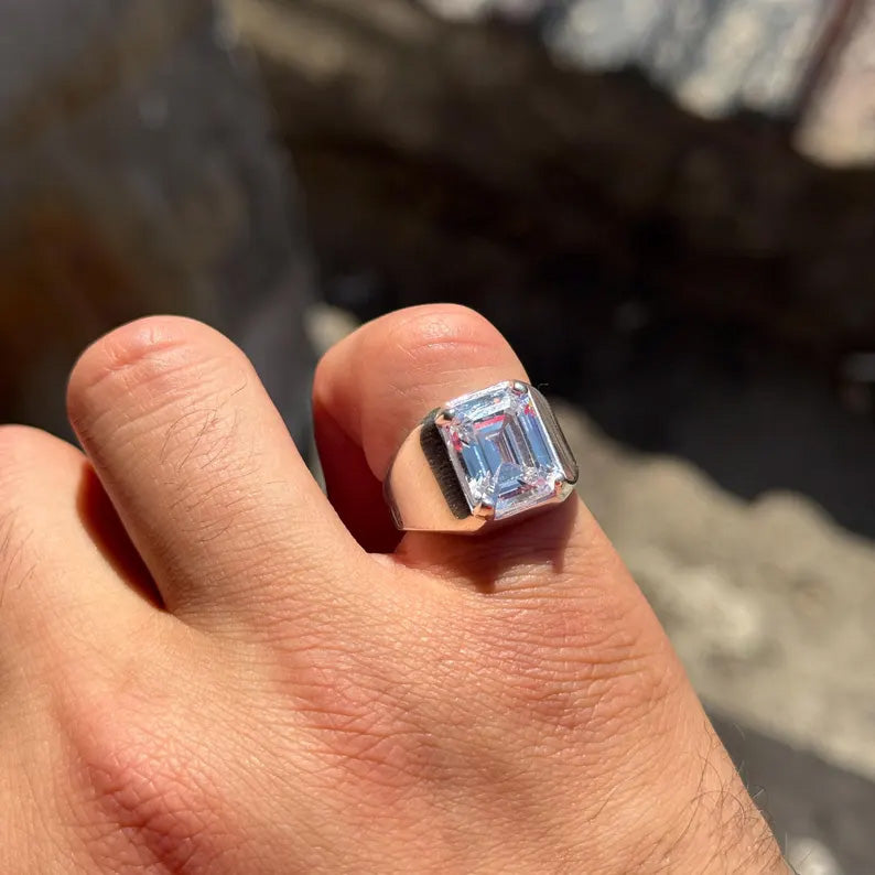 6.5Ct Emerald-Cut Classic Men's Sapphire Heavyweight Ring-JEWELBUYS