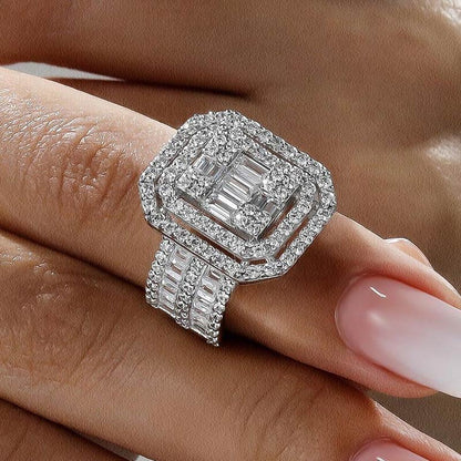 5.58ctw Radiant & Baguette Cut Wide Shank Halo Ring -JEWELBUYS