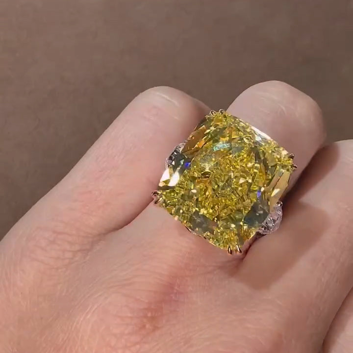 18Ctw Radiant Cut Fancy Yellow Sapphire Sculptural Style Ring-JEWELBUYS
