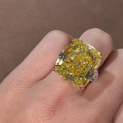 18Ctw Radiant Cut Fancy Yellow Sapphire Sculptural Style Ring-JEWELBUYS