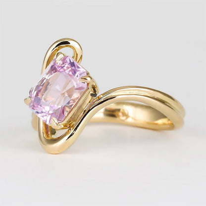 4.0ct Octagonal Cut Pink Gemstone Organic Linear Band Diamond Engagement Ring -JEWELBUYS