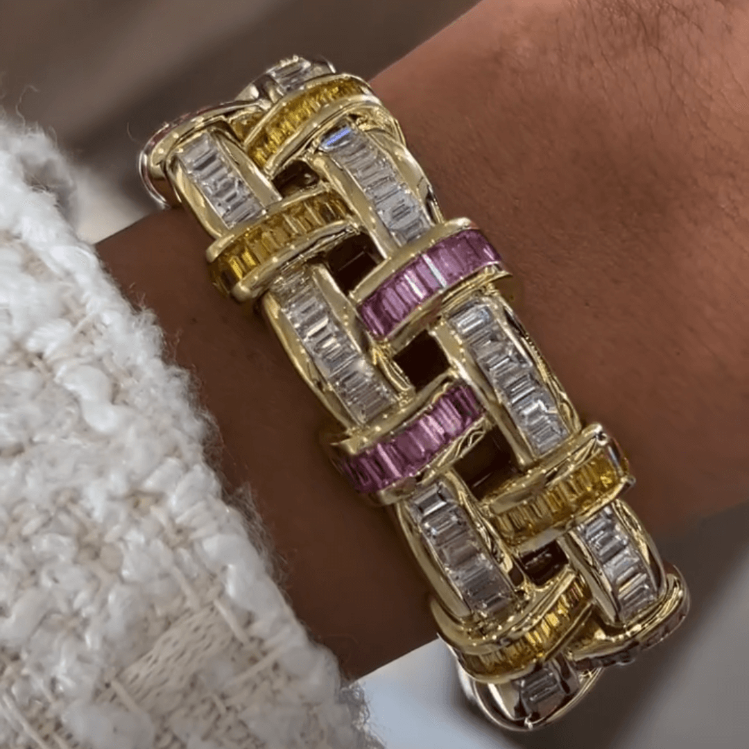 Art Deco 26.3ctw Emerald Cut Pink & Yellow Gemstone Bracelet-JEWELBUYS