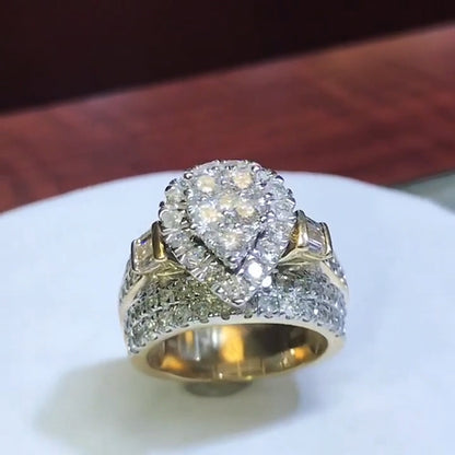 3Ctw Pear-shaped Halo Round Sapphire Engagement Ring- JEWELBUYS