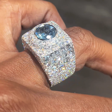 9 ctw Round Cut Light Blue Sapphire Ring -JEWELBUYS