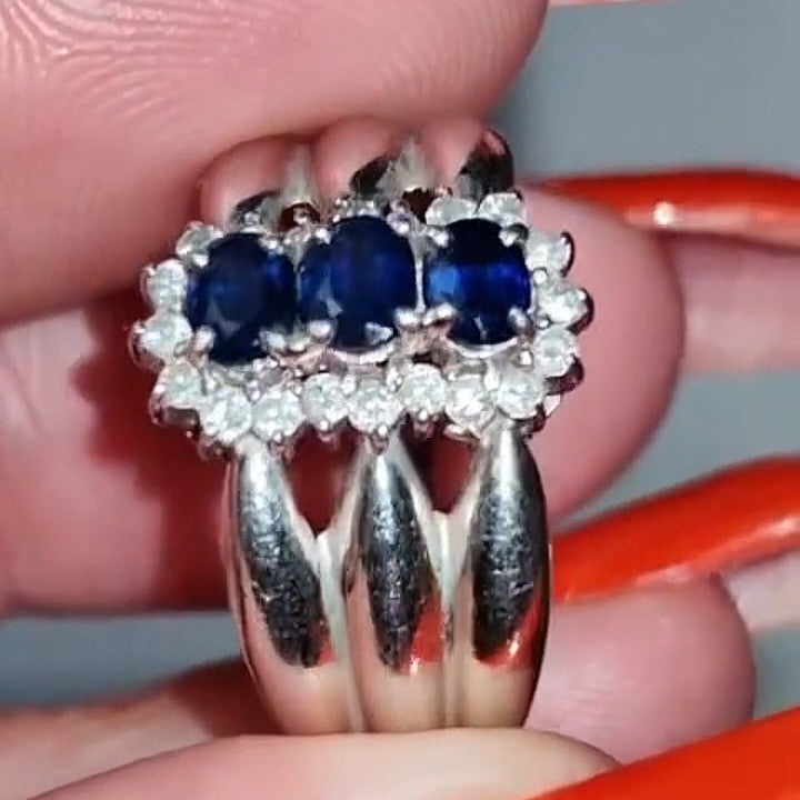 1.03Ctw A dazzling engagement ring with three oval blue sapphires-JEWELBUYS