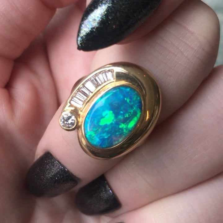 6.0Ctw Exquisite Vintage Ring with Opal and Sapphire-JEWELBUYS