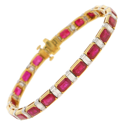10Ctw Exquisite emerald-cut ruby and sapphire bracelet-JEWELBUYS