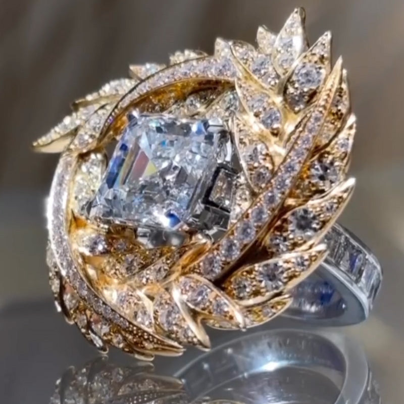 5.05ctw Square Cut White Sapphire Wheat Theme Ring-JEWELBUYS