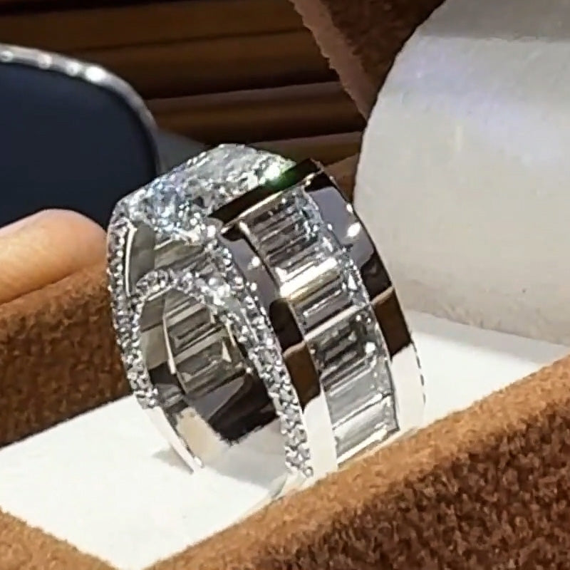 8.13ctw Cushion and Baguette Cut White Sapphire Fine Engagement Ring-JEWELBUYS