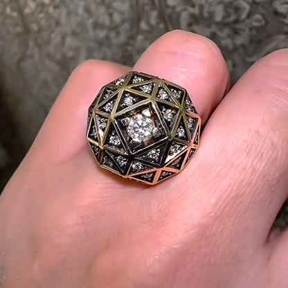 Unique 1 ctw Round Cut White Gemstone Honeycomb Engagement Ring -JEWELBUYS