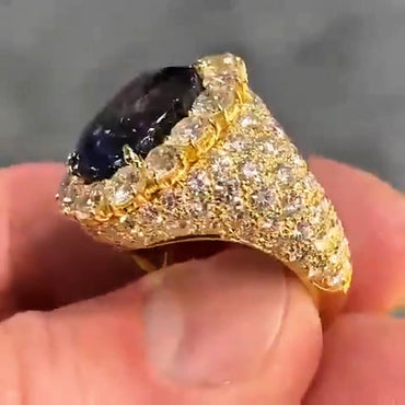 7.0Ctw Oval Royal Sapphire Blue Gold Handmade Engagement Ring-JEWELBUYS
