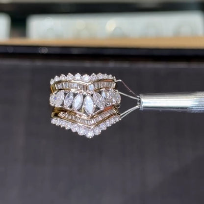 3.0Ctw marquise-cut rectangular sapphire crown ring-JEWELBUYS