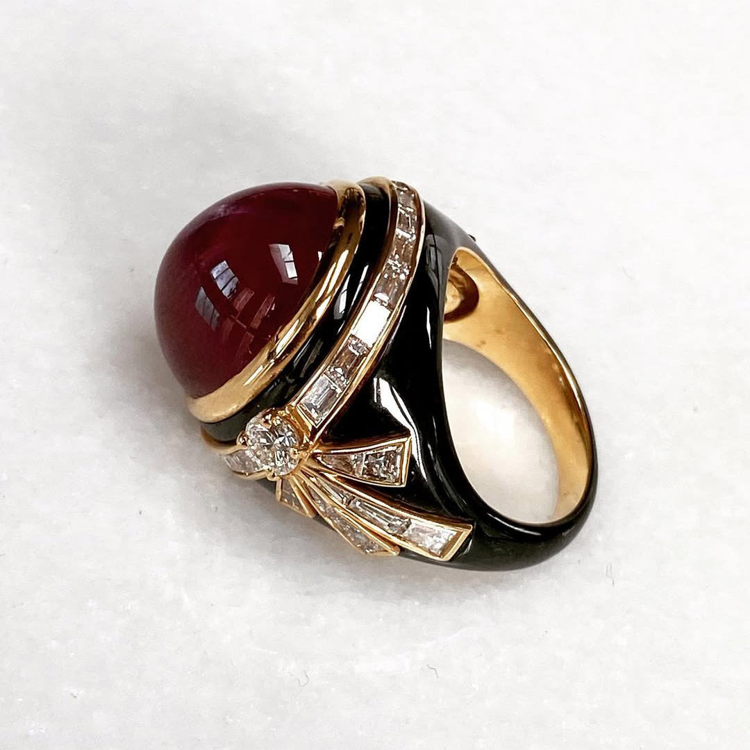 5.05Ctw Cabochon Ruby Black Hair Salon Ring-JEWELBUYS