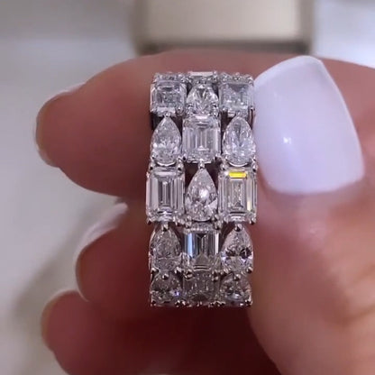 3.02Ctw Emerald and Pear-shaped Sapphire Three-Row Stone Eternal Band- JEWELBUYS