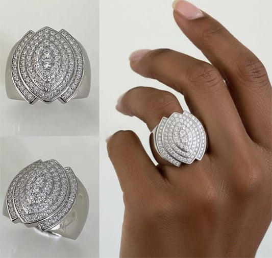 1.2Ctw Layered Marquise-Cut Halo Round Sapphire Elegant Ring-JEWELBUYS