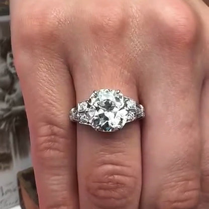 4.66Ctw cushion-cut vintage openwork sapphire engagement ring-JEWELBUYS