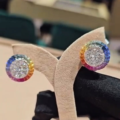 3.0ctw Rainbow Sapphire Art Deco Stud Earrings-JEWELBUYS
