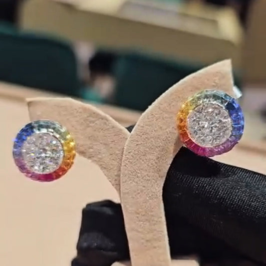 3.0ctw Rainbow Sapphire Art Deco Stud Earrings-JEWELBUYS