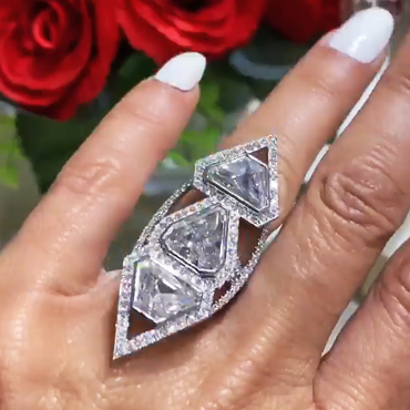 Art-Deco 12.0ctw Special Cut White Sapphire Avant-Garde Ring -JEWELBUYS