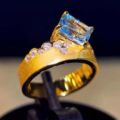 3.11Ctw Radiant Cut Aquamarine Sapphire Fashion Cocktail Ring-JEWELBUYS