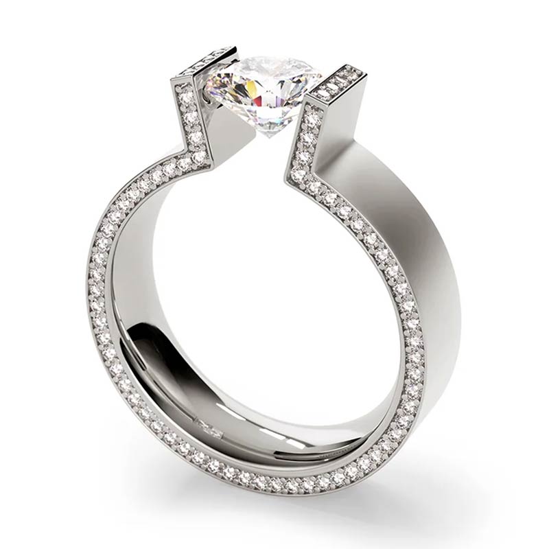 3.0ct Round Cut White Sapphire Architectural Style Solitaire Engagement Ring -JEWELBUYS