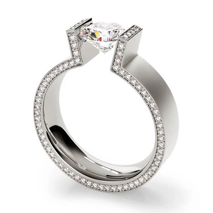 3.0ct Round Cut White Sapphire Architectural Style Solitaire Engagement Ring -JEWELBUYS