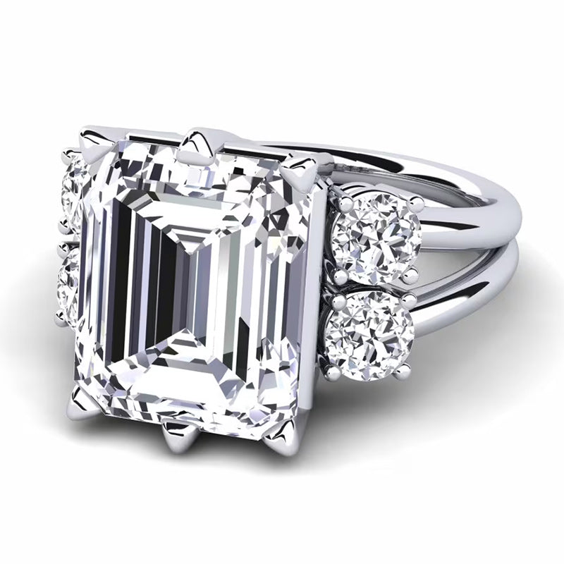 7.59ct Emerald Cut Double Arm Diamond Engagement Ring -JEWELBUYS