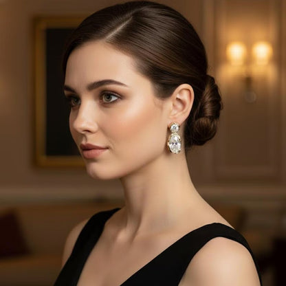 3.0Ctw round and oval-cut white sapphire double earrings-JEWELBUYS