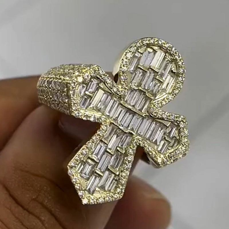 3.13ctw Baguette Cut Cross Shape White Sapphire Ring -JEWELBUYS