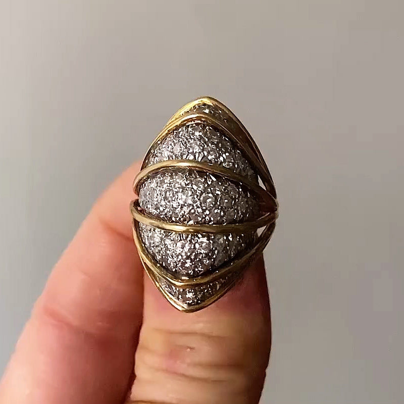 1.92 Ctw Two Color Gold Sapphire Dome Ring-JEWELBUYS