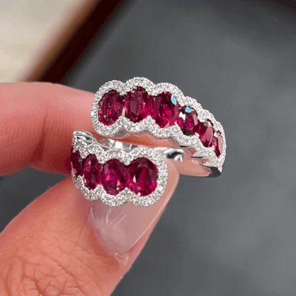 4ct Oval Cut Ruby and White Sapphire Bypass Ring-JEWELBUYS