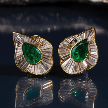 3ct Pear Cut Emerald Flower T-shaped Stud Earrings-JEWELBUYS